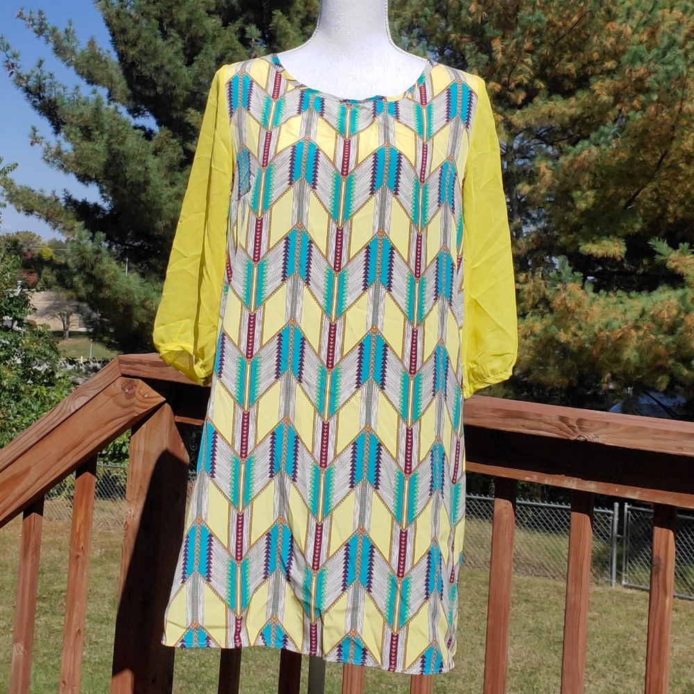 🌟 3 for $15 Deal! 🌟Yellow sheer sleeve dress teal orange purple - Picture 5 of 5